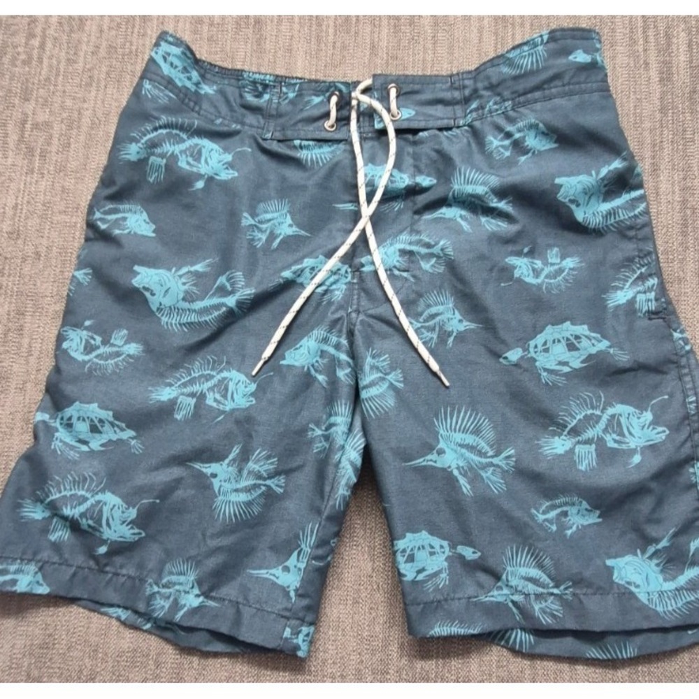 St Johns Bay men's blue skeleton fish print swim trunks Medium mesh lining